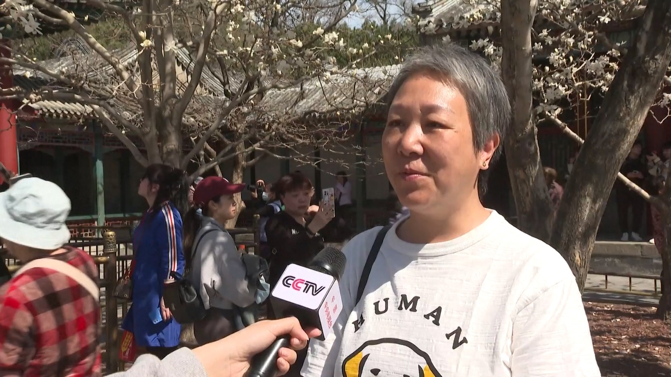 Pohon persik dan magnolia yang mekar penuh berpadu dengan bangunan-bangunan kuno di Istana Musim Panas Beijing