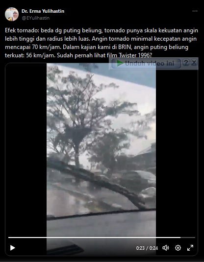 Sapuan dari angin puting beliung itu mirip dengan angin tornado