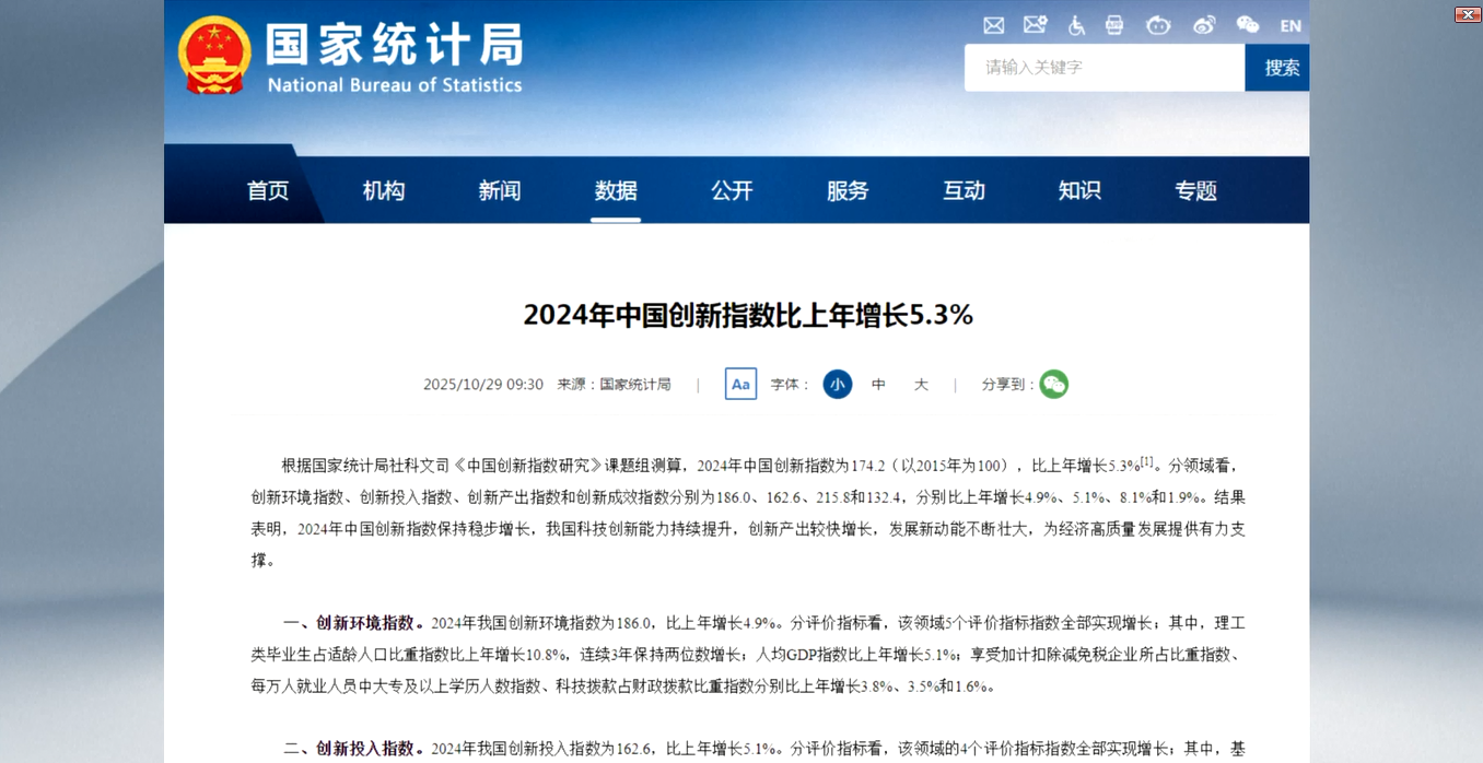 Data Resmi: Indeks Inovasi Tiongkok Naik 5,3 Persen pada Tahun 2024