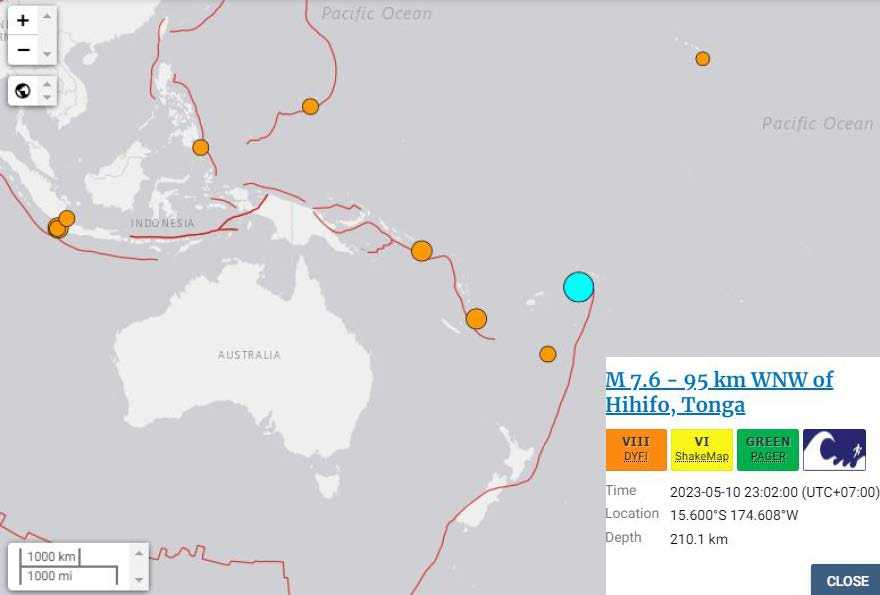 Gempa juga dirasakan sekitar 360 km dari pusat gempa di ibu kota Samoa