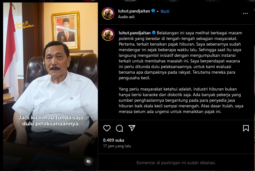 Kisruh pajak hiburan ini disebabkan UU Nomor 1 Tahun 2022