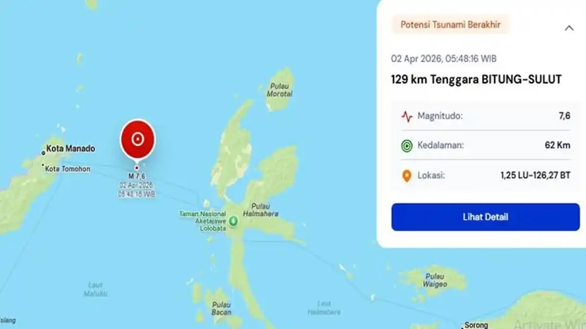 Gempa Berpotensi Tsunami Berkekuatan M 7,6 Guncang Bitung Sulawesi Utara, BMKG Tetapkan Status Siaga