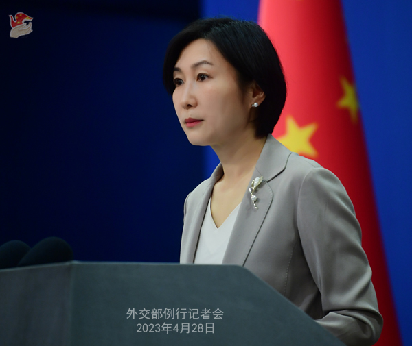 Juru bicara Kementerian Luar Negeri Tiongkok Mao Ning dalam jumpa pers hari Jumat kemarin (28/4) menyatakan