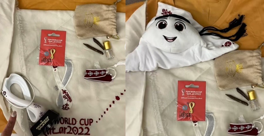 Boneka maskot Piala Dunia La'eeb yang menggemaskan